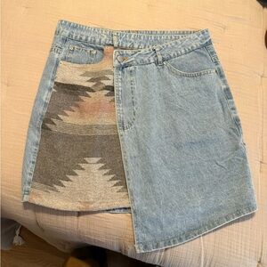 Ranch Dressin Denim Patchwork Skirt - Blue and Multicolor